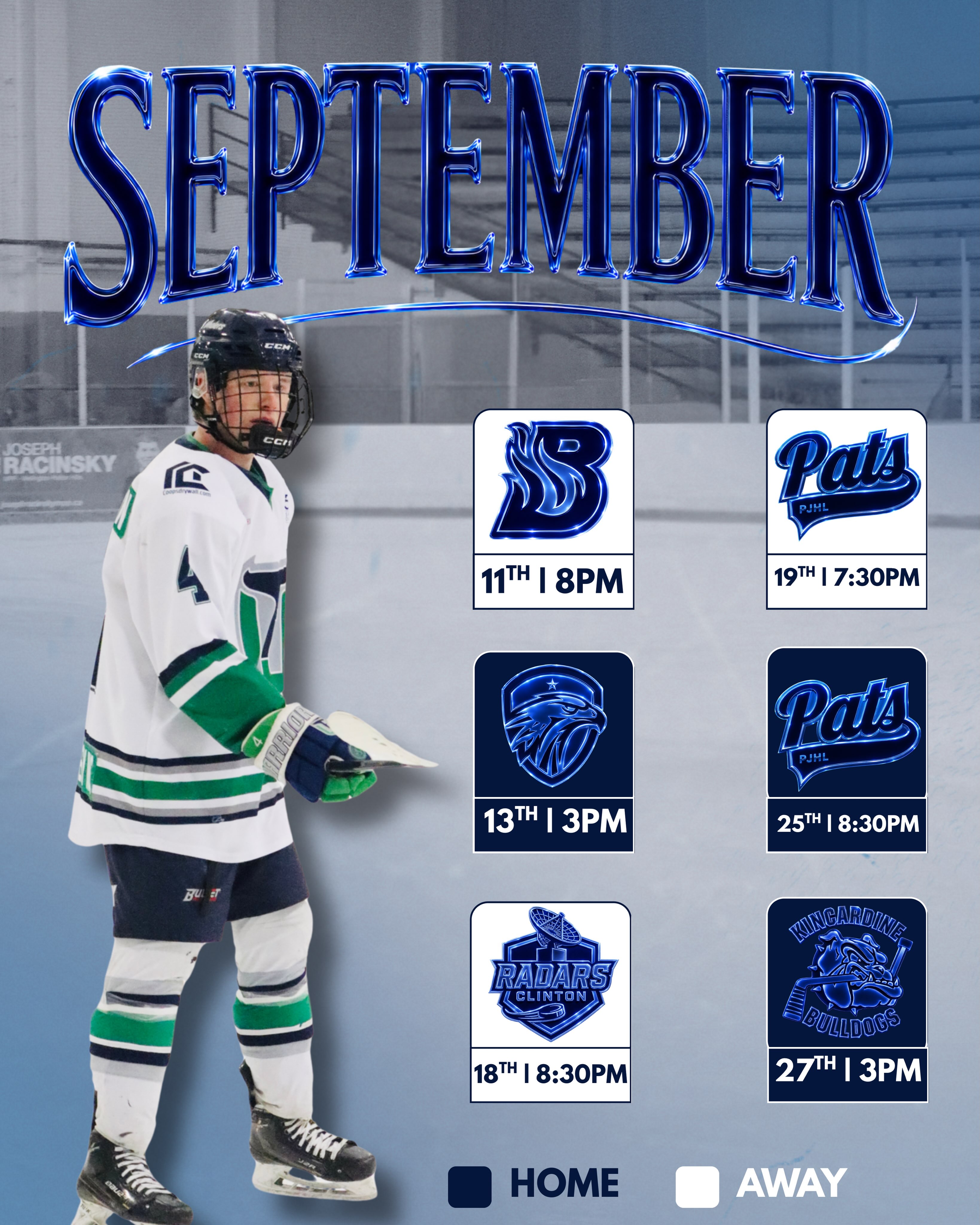 Whalers hockey is so back🤩 

We have 6 games in September, kicking off our season opener in Hanover September 11th and then our home opener at the Whale Tank September 13th vs the Walkerton Capitals. See you there! 

#ferguswhalers #PJHL #hailtothewhale🐳